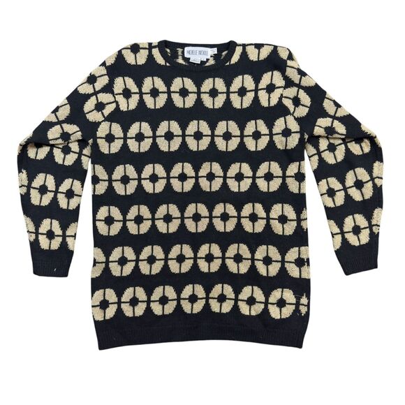 Michelle Nicole Sweater Womens Large Black Beige Geo Print Long Sleeve Crew Neck - Picture 1 of 7